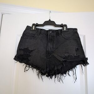 Abercrombie And Fitch High Ruse Distressed Black Denim Shorts Size 2